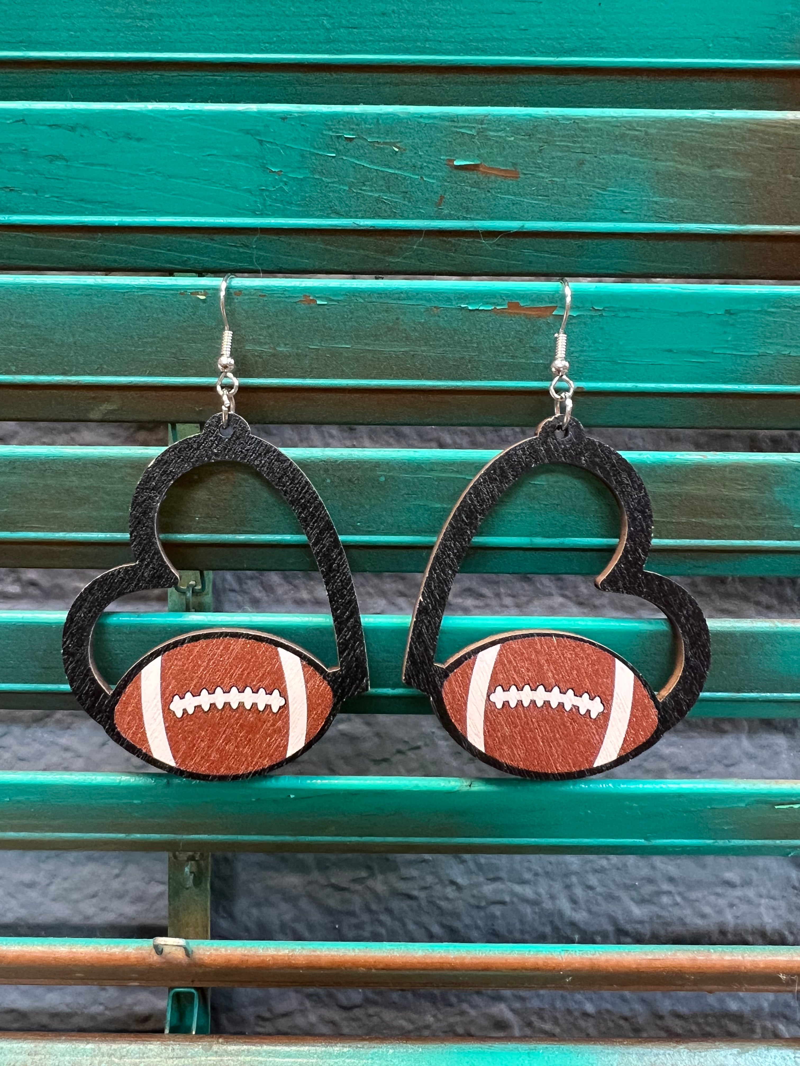 Heart Football Earrings