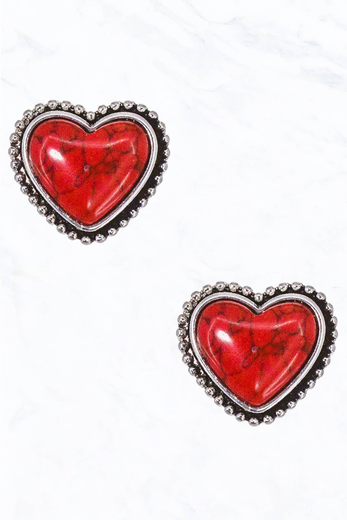 Stone Heart Post Earrings