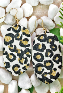 White Glitter Leopard Earrings