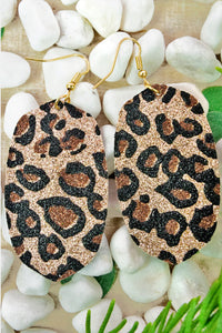 Brown Glitter Leopard Earrings