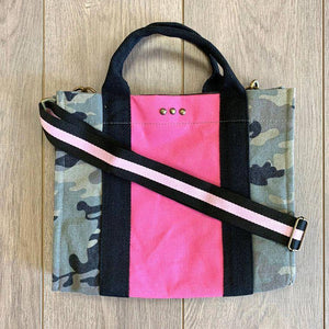 Zoey Canvas Crossbody Tote - Camo with Pink Stripe - Jess boutique