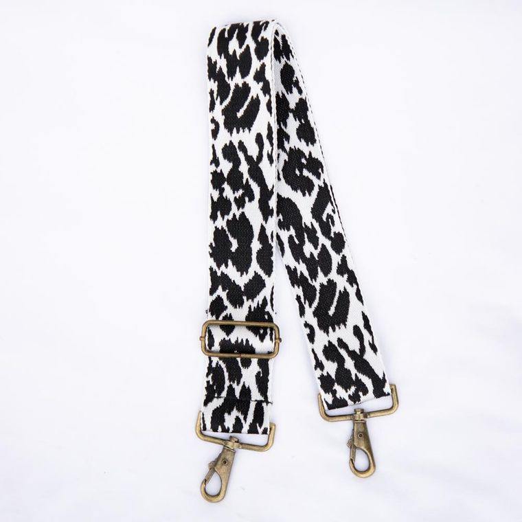 Wide Canvas Bag Straps - Black/White Animal - Jess boutique