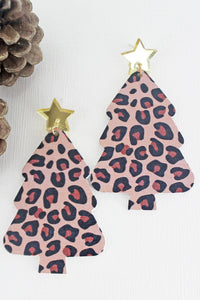 Leopard Wood Christmas Earrings